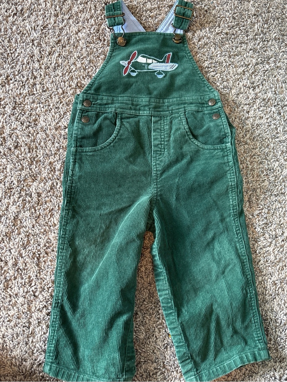 Talbots Green Corduroy Overalls with Airplane Patch